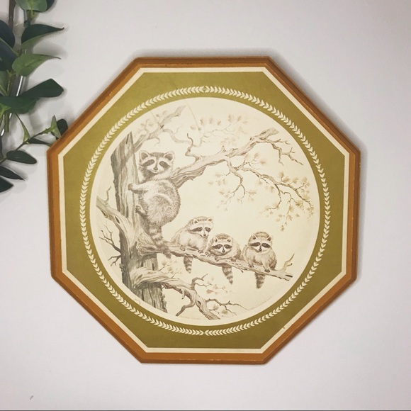 Raccoon Mama and Babies Vintage Print on Wood - Picture 4 of 4